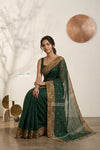 Mulmuli ~ Pure Handwoven Jamdani Mul Cotton Saree in Dark Green