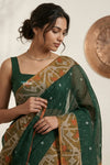 Mulmuli ~ Pure Handwoven Jamdani Mul Cotton Saree in Dark Green