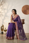 Mulmuli ~ Pure Handwoven Jamdani Mul Cotton Saree in Purple