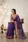 Mulmuli ~ Pure Handwoven Jamdani Mul Cotton Saree in Purple With Tissue Border