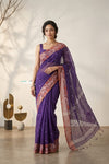 Mulmuli ~ Pure Handwoven Jamdani Mul Cotton Saree in Purple With Tissue Border