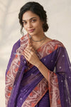 Mulmuli ~ Pure Handwoven Jamdani Mul Cotton Saree in Purple With Tissue Border