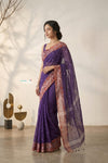 Mulmuli ~ Pure Handwoven Jamdani Mul Cotton Saree in Purple With Tissue Border