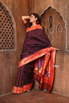 Parampara ~ Exclusive Pure Silk Muniya Asawali Border Paithani in Wine