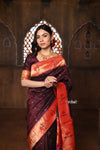 Parampara ~ Exclusive Pure Silk Muniya Asawali Border Paithani in Wine