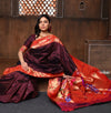 Parampara ~ Exclusive Pure Silk Muniya Asawali Border Paithani in Wine