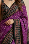 Mitti Ke Rang ~ Ajrakh Bandhani Handblock Printed Modal Silk Saree In Purple