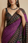 Mitti Ke Rang ~ Ajrakh Bandhani Handblock Printed Modal Silk Saree In Purple