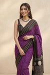 Mitti Ke Rang ~ Ajrakh Bandhani Handblock Printed Modal Silk Saree In Purple
