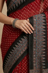 Mitti Ke Rang ~ Ajrakh Bandhani Handblock Printed Modal Silk Saree In Red