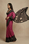 Mitti Ke Rang ~ Ajrakh Bandhani Handblock Printed Modal Silk Saree In Pink