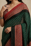 Mitti Ke Rang ~ Ajrakh Bandhani Handblock Printed Modal Silk Saree In Green