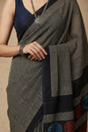 Mitti Ke Rang ~ Ajrakh Handblock Printed Modal Silk Saree Stripe in Black