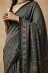 Mitti Ke Rang ~ Ajrakh Handblock Printed Modal Silk Saree in Blue