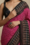 Mitti Ke Rang ~ Ajrakh Bandhani Handblock Printed Modal Silk Saree In Pink