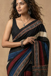 Mitti Ke Rang ~ Ajrakh Handblock Printed Modal Silk Saree with Stripe in Black