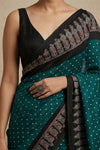 Mitti Ke Rang ~ Ajrakh Bandhani Handblock Printed Modal Silk Saree In Peacock Green