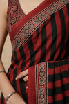 Mitti Ke Rang ~ Ajrakh Handblock Printed Modal Silk Saree in Red and Black Stripe