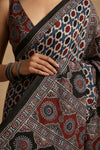 Mitti Ke Rang ~ Ajrakh Handblock Printed Modal Silk Saree in Black Blue