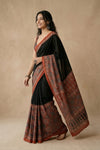 Mitti Ke Rang ~ Ajrakh Handblock Printed Modal Silk Saree in Red and Black