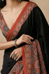 Mitti Ke Rang ~ Ajrakh Handblock Printed Modal Silk Saree in Red and Black