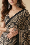Mitti Ke Rang ~ Ajrakh Handblock Printed Modal Silk Saree in Black and Beige