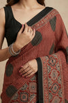 Mitti Ke Rang ~ Ajrakh Handblock Printed Modal Silk Saree with Stripe in Red