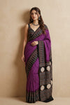 Mitti Ke Rang ~ Ajrakh Bandhani Handblock Printed Modal Silk Saree In Purple