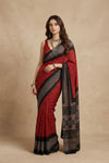 Mitti Ke Rang ~ Ajrakh Bandhani Handblock Printed Modal Silk Saree In Red
