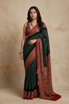 Mitti Ke Rang ~ Ajrakh Bandhani Handblock Printed Modal Silk Saree In Green