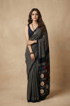 Mitti Ke Rang ~ Ajrakh Handblock Printed Modal Silk Saree Stripe in Black