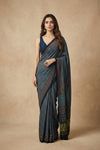 Mitti Ke Rang ~ Ajrakh Handblock Printed Modal Silk Saree in Blue