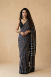 Mitti Ke Rang ~ Ajrakh Handblock Printed Modal Silk Saree in Blue