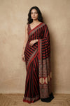 Mitti Ke Rang ~ Ajrakh Handblock Printed Modal Silk Saree in Red and Black Stripe