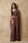 Mitti Ke Rang ~ Ajrakh Handblock Printed Modal Silk Saree In Red Blue