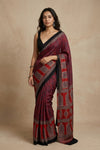 Mitti Ke Rang ~ Ajrakh Handblock Printed Modal Silk Saree in Red