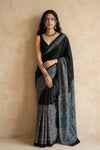 Mitti Ke Rang ~ Ajrakh Handblock Printed Modal Silk Saree in Blue and Black