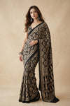 Mitti Ke Rang ~ Ajrakh Handblock Printed Modal Silk Saree in Black and Beige