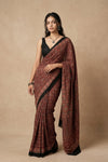 Mitti Ke Rang ~ Ajrakh Handblock Printed Modal Silk Saree in Red