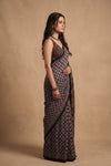Mitti Ke Rang ~ Ajrakh Handblock Printed Modal Silk Saree in Black Blue