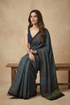 Mitti Ke Rang ~ Ajrakh Handblock Printed Modal Silk Saree in Blue