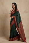 Mitti Ke Rang ~ Ajrakh Bandhani Handblock Printed Modal Silk Saree In Green