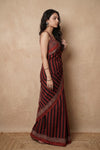 Mitti Ke Rang ~ Ajrakh Handblock Printed Modal Silk Saree in Red and Black Stripe