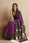Mitti Ke Rang ~ Ajrakh Bandhani Handblock Printed Modal Silk Saree In Purple