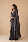 Mitti Ke Rang ~ Ajrakh Handblock Printed Modal Silk Saree in Blue