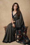 Mitti Ke Rang ~ Ajrakh Handblock Printed Modal Silk Saree Stripe in Black
