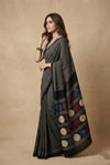 Mitti Ke Rang ~ Ajrakh Handblock Printed Modal Silk Saree Stripe in Black