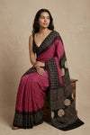Mitti Ke Rang ~ Ajrakh Bandhani Handblock Printed Modal Silk Saree In Pink