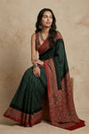 Mitti Ke Rang ~ Ajrakh Bandhani Handblock Printed Modal Silk Saree In Green
