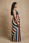 Mitti Ke Rang ~ Ajrakh Handblock Printed Modal Silk Saree with Stripe in Beige